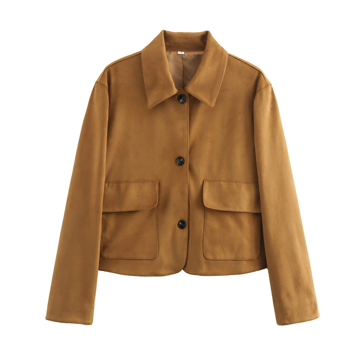 Women's Boxy Short Jacket in Suede Look with Shirt Collar and Flap Pockets Chichicherry