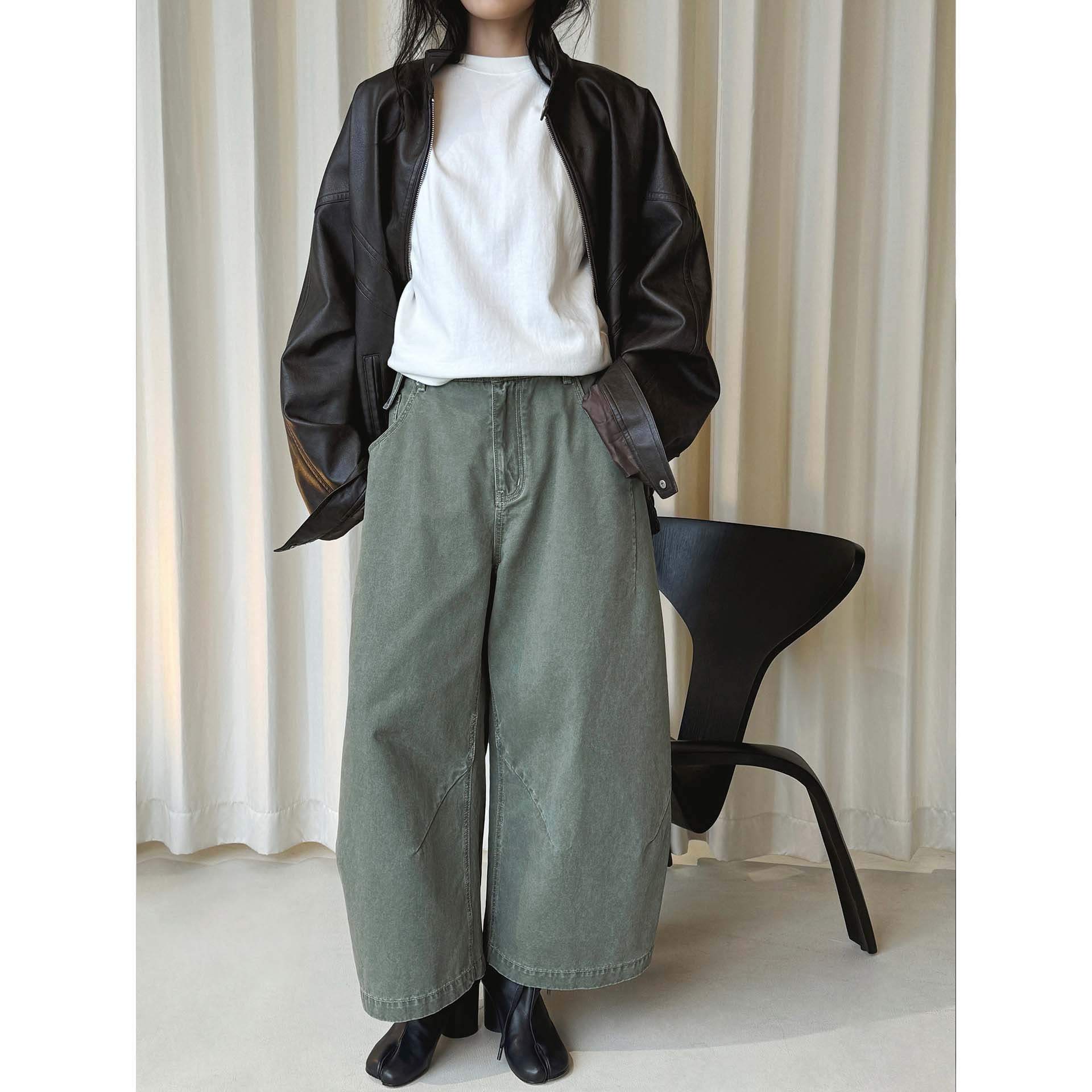 Women's wide high-waisted culotte pants made of cotton twill with large patch pockets Chichicherry
