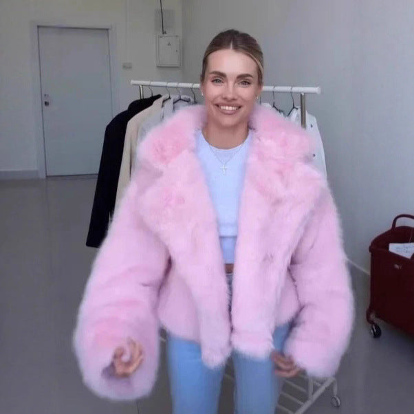 Women Cropped Faux Fur Bomber with Voluminous High Pile Chichicherry