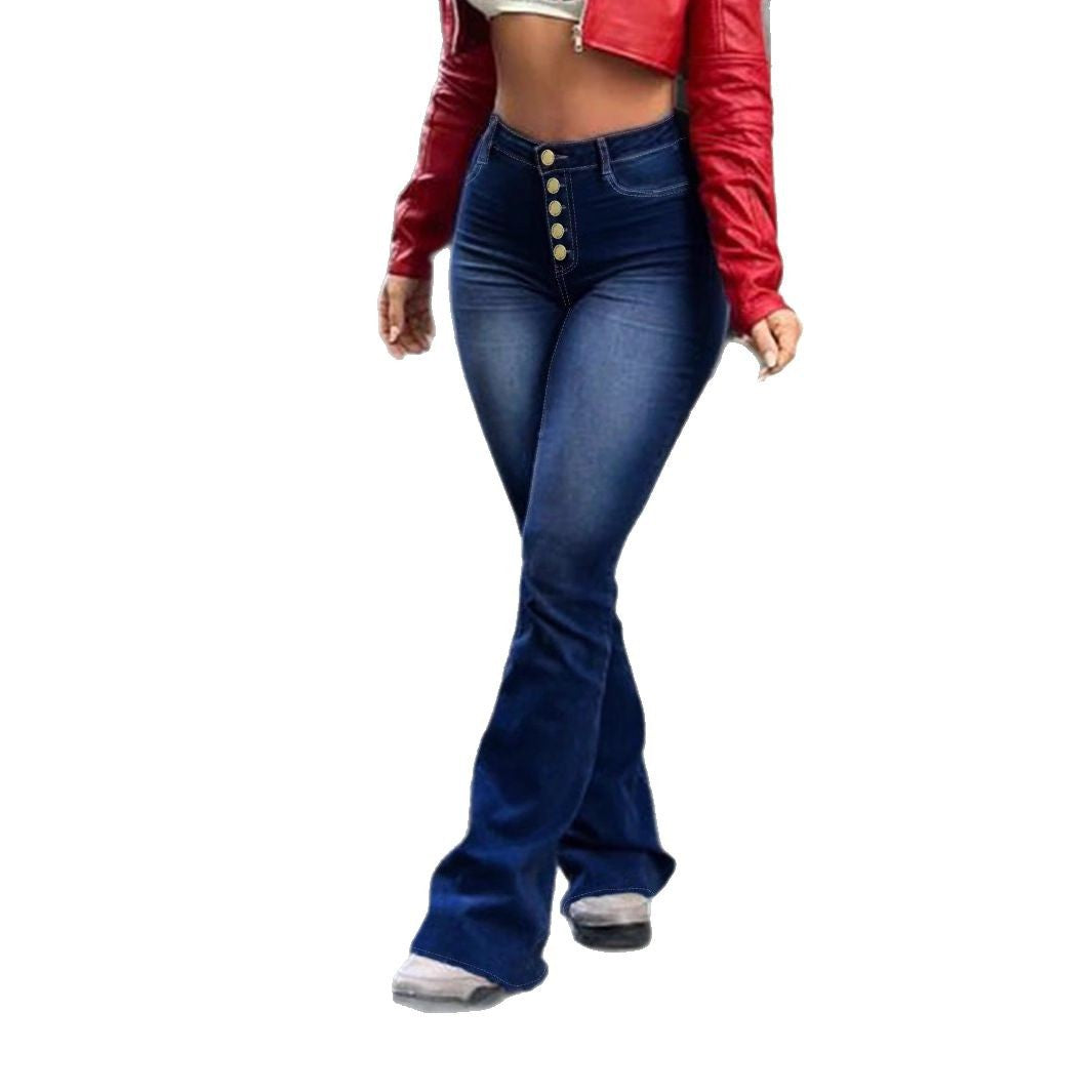 Women High-Waisted Sculpting Flared Jeans with Shaping Seam Design Chichicherry
