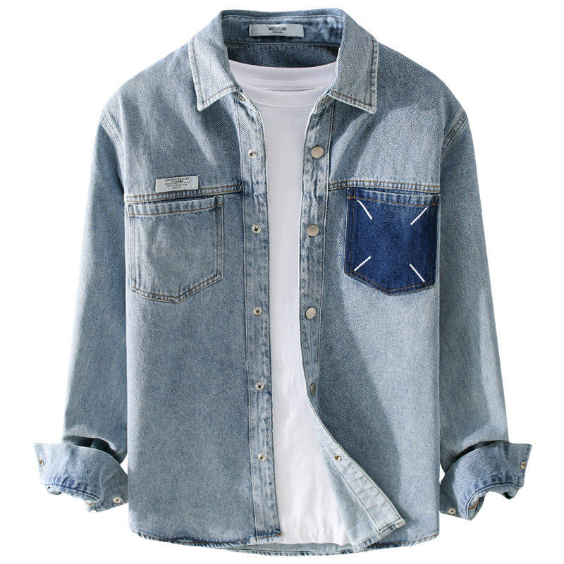Men's denim shirt jacket with contrasting chest pocket and snap button closure Chichicherry