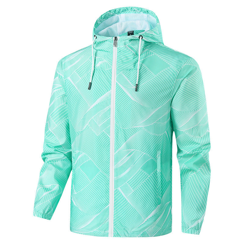Men's Lightweight Hooded Windbreaker Jacket with Graphic Allover Print and Packing Function Chichicherry