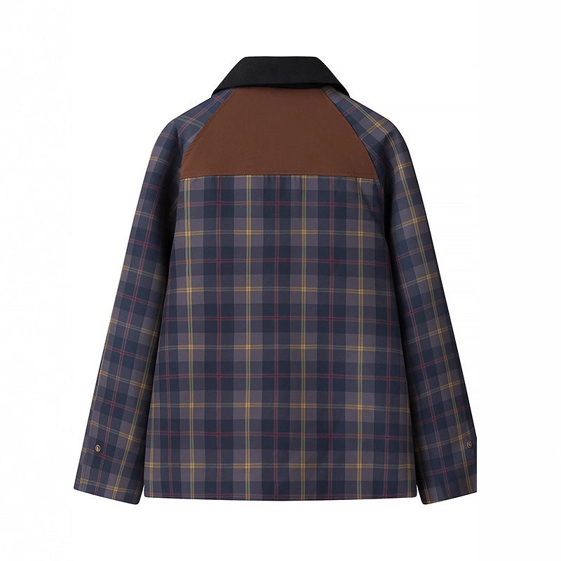 Women's Checked Transition Jacket with Cord Collar and Contrast Trimmings Chichicherry