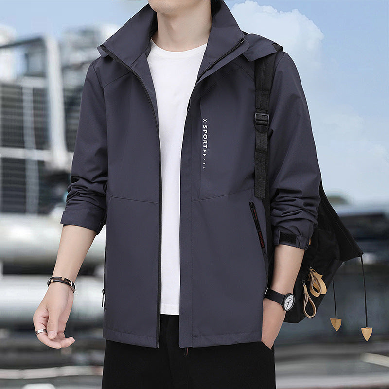 Men's lightweight windproof sports hoodie jacket with hood, breathable material and concealed zipper Chichicherry