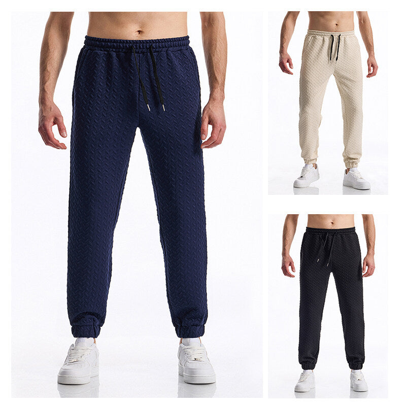 Men's Textured Casual Jogging Pants with Elastic Waistband, Drawstring and Ribbed Cuffs Chichicherry