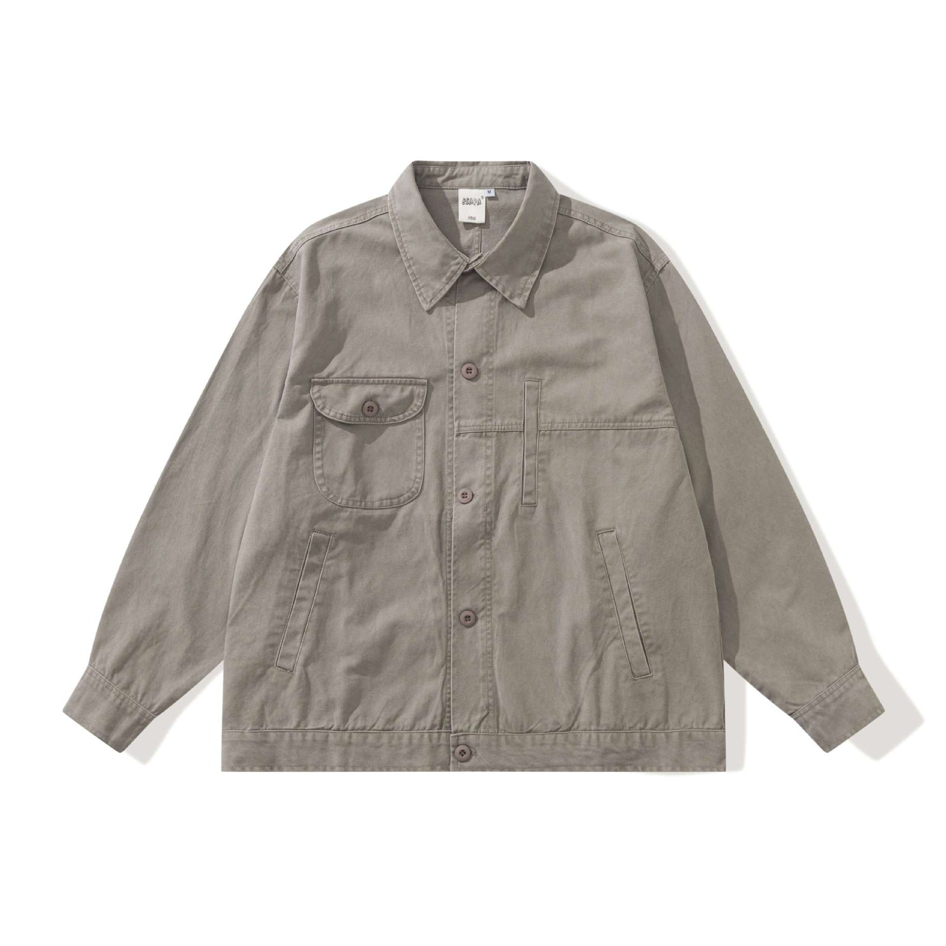 Men's Boxy Canvas Utility Blouson Jacket with Large Flap Pockets Chichicherry