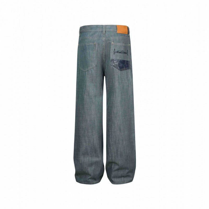 Women's Wide High-Waist Jeans with Patch Pockets and Wide Leg Chichicherry