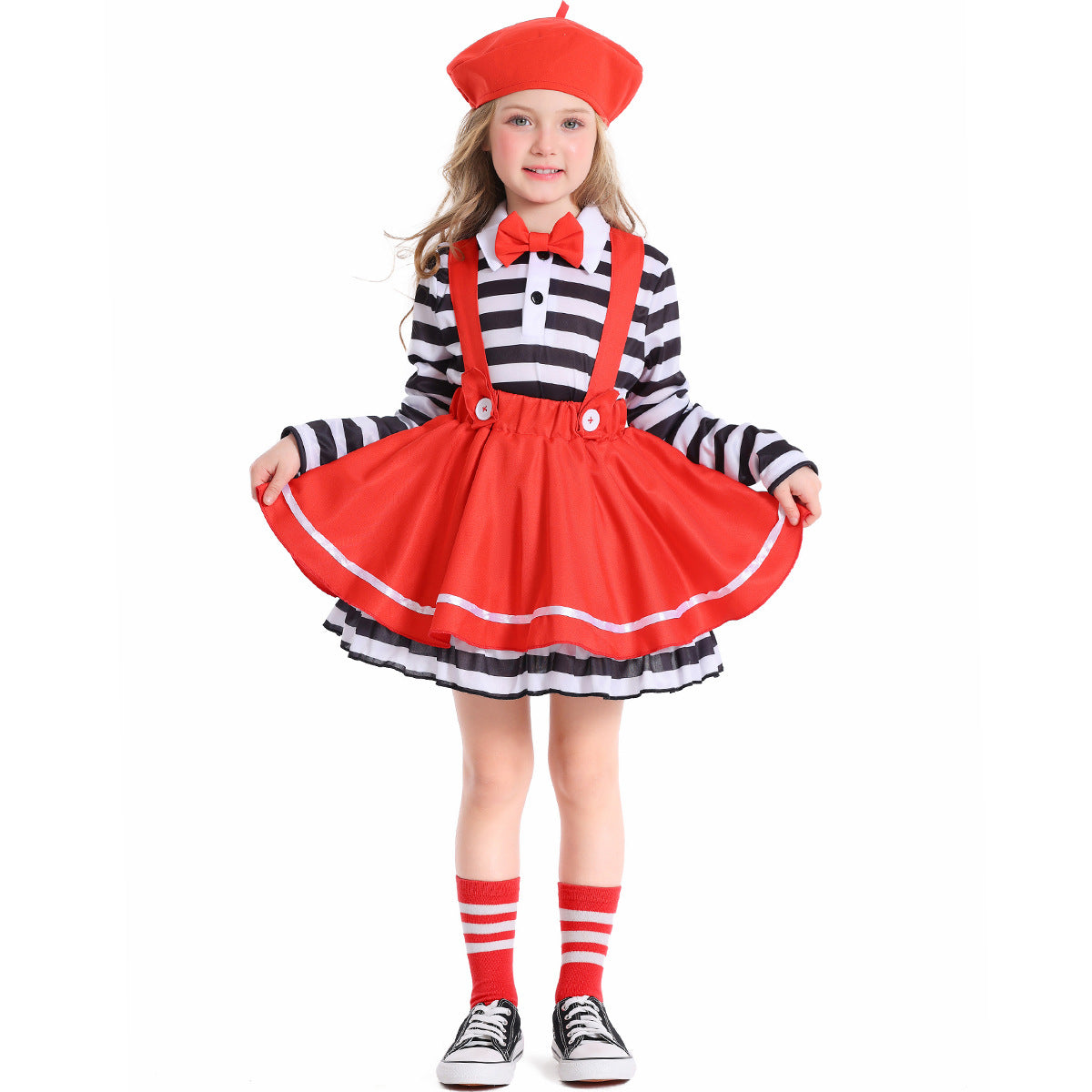 Girl's costume with striped top and swing skirt Chichicherry