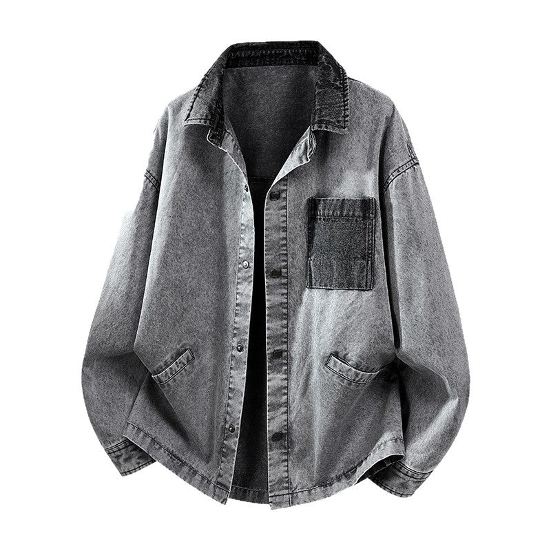 Men's loose-fitting denim shirt jacket with boxy shape and side pockets Chichicherry