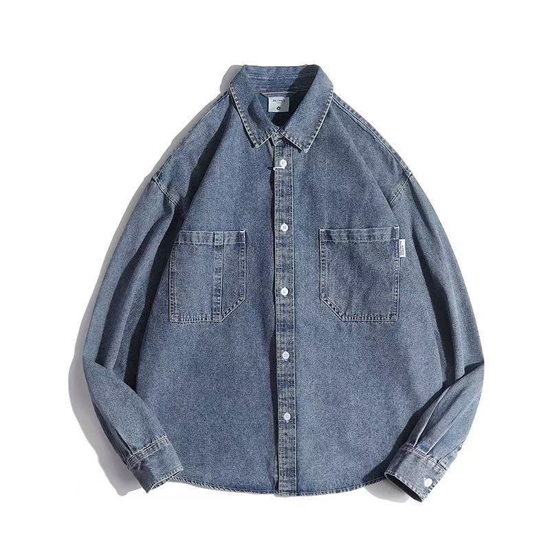 Unisex Boxy Denim Overshirt with patch chest pockets and rounded hem Chichicherry