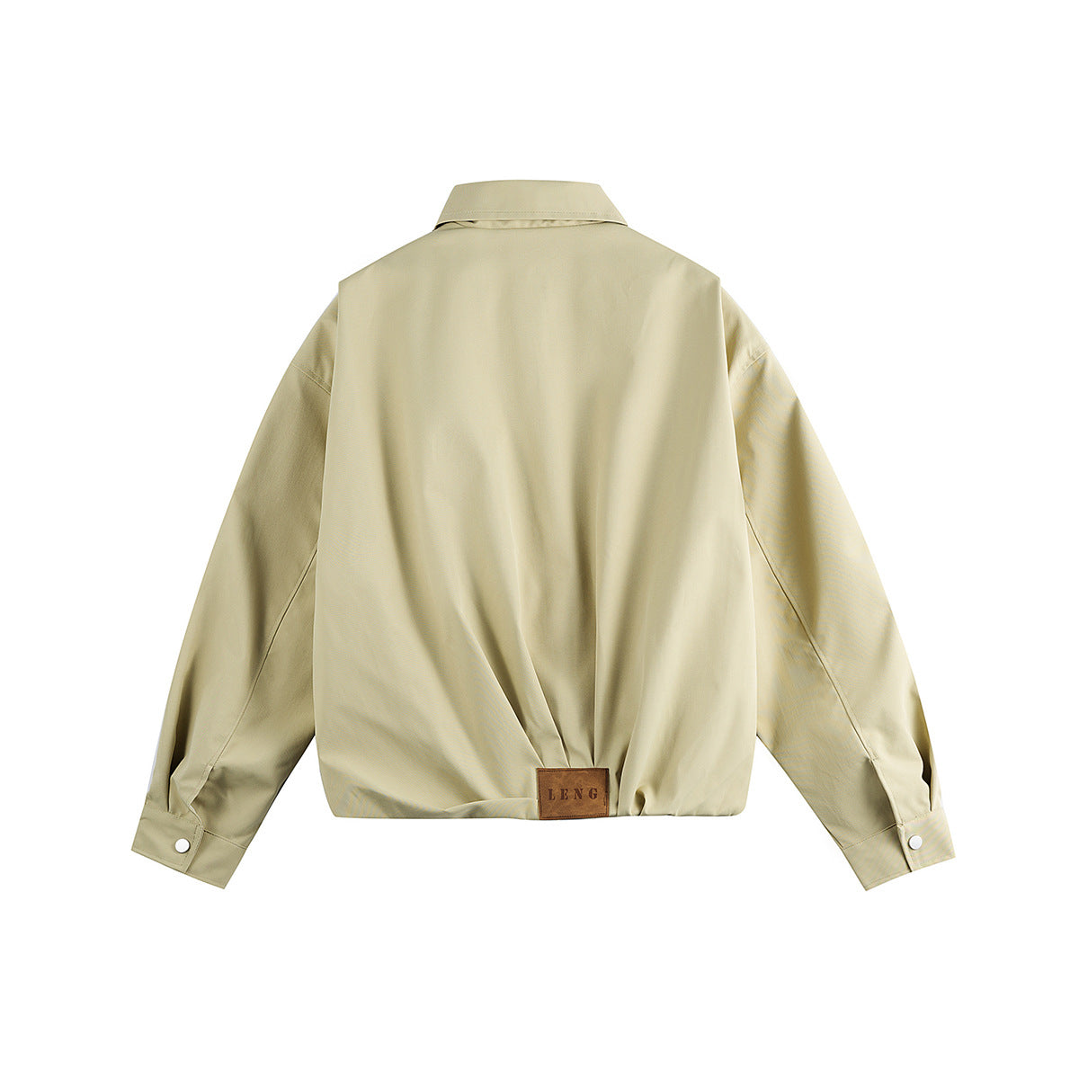 Unisex Short Blouson in Boxy Cut with Shirt Collar and Gathered Hem Chichicherry