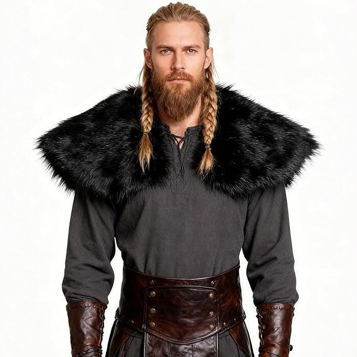 Men's shoulder cape in Viking/LARP style made of high-quality faux fur with a wide lapel collar Chichicherry