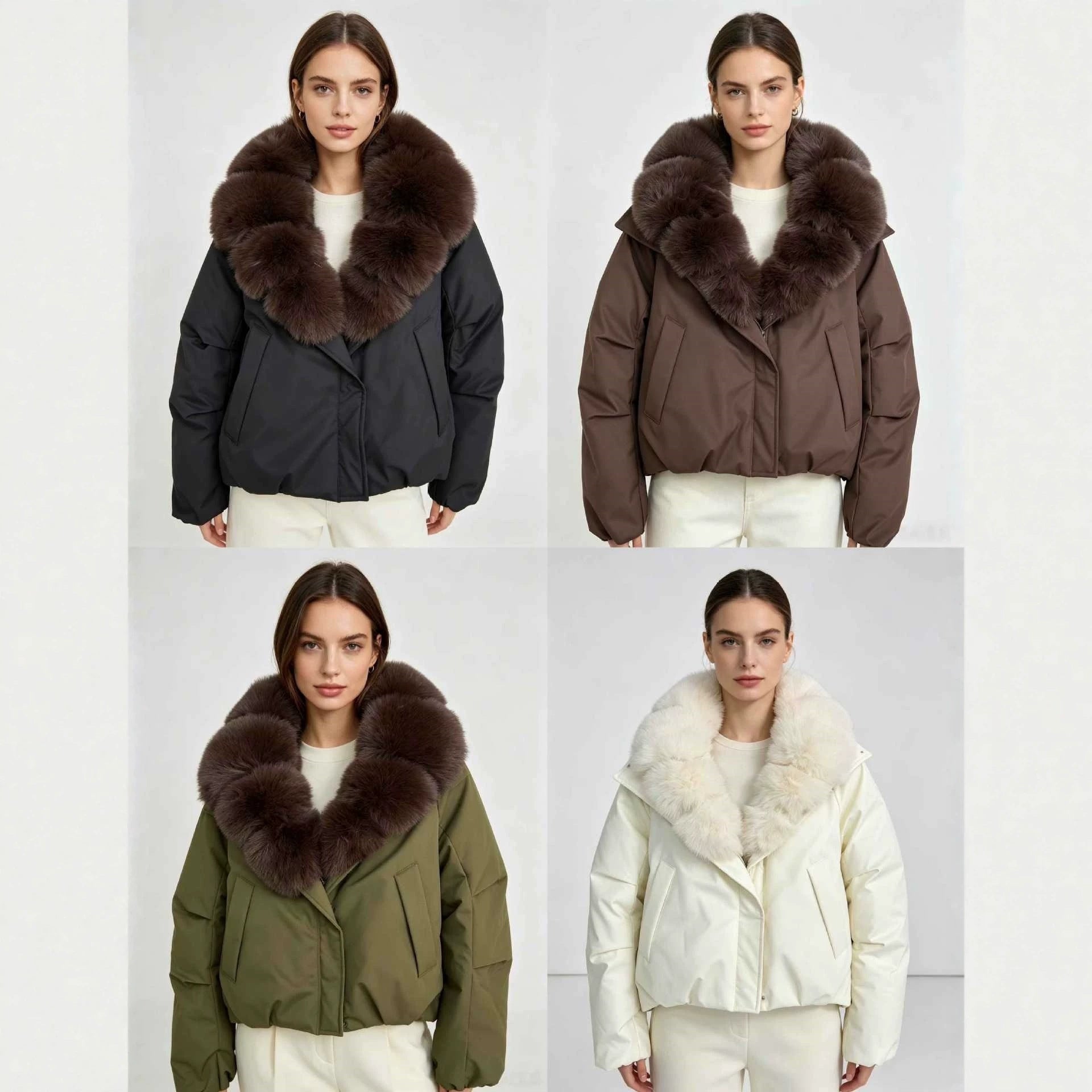 Women's cropped parka with extra voluminous fur collar and windproof thermal lining Chichicherry
