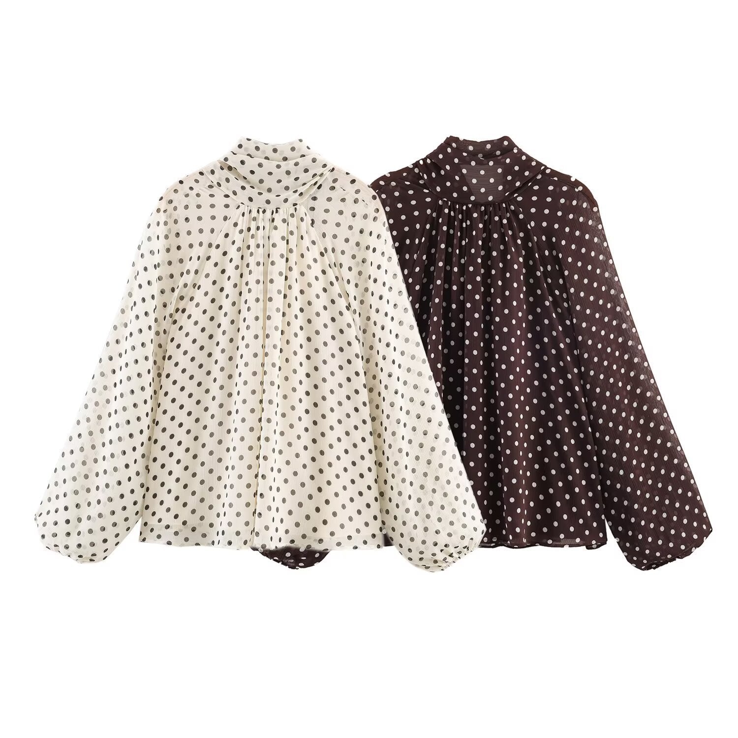 Women's chiffon blouse with bow collar and balloon sleeves Chichicherry