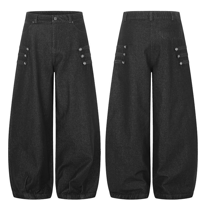 Women High-Waisted Balloon Culotte Jeans with Elastic Hem Chichicherry