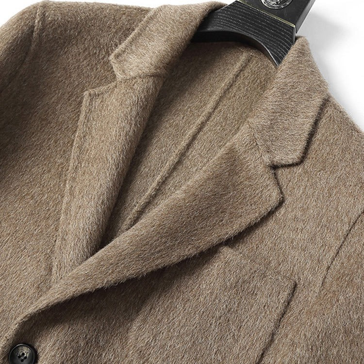 Men's Structured Long Coat made of Wool Blend with Notched Lapel and One-Button Closure Chichicherry