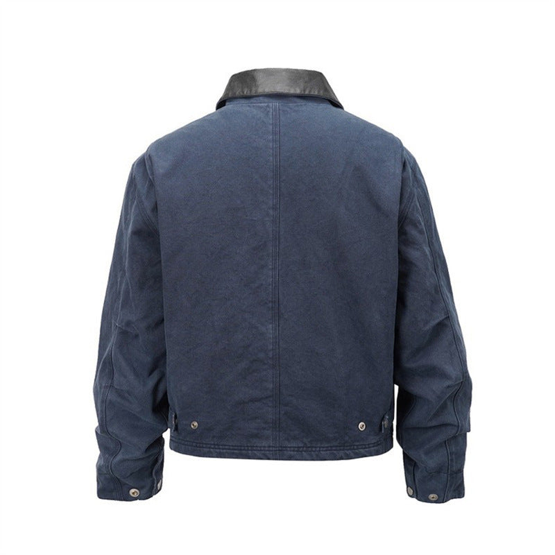 Men's canvas field jacket in overshirt look with leather collar and patch pockets Chichicherry