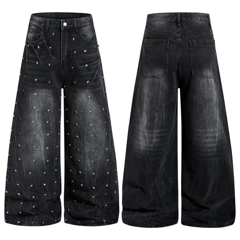 Women's High-Waist wide Denim Culotte with metal studs and Balloon silhouette Chichicherry