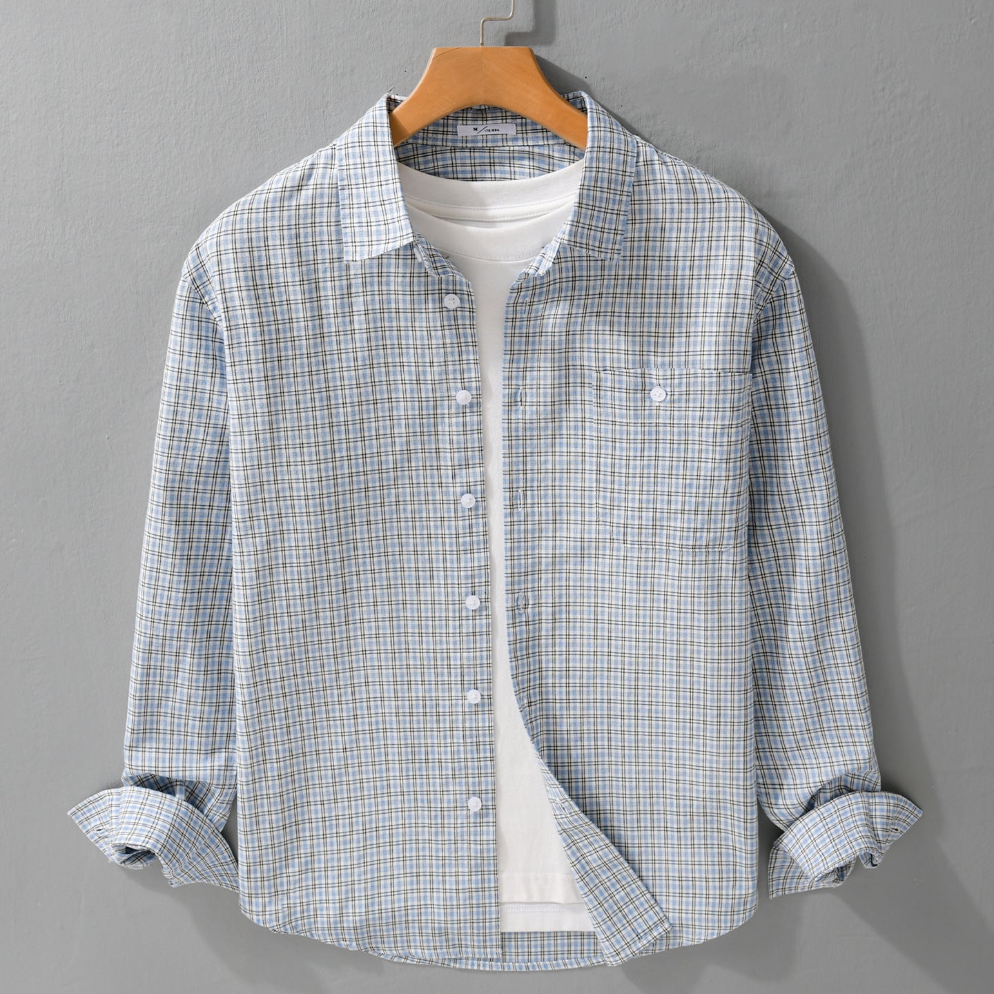 Men's Fine Checkered Pattern Layering Shirt made of Cotton Poplin with Chest Pocket and Relaxed Hem Chichicherry