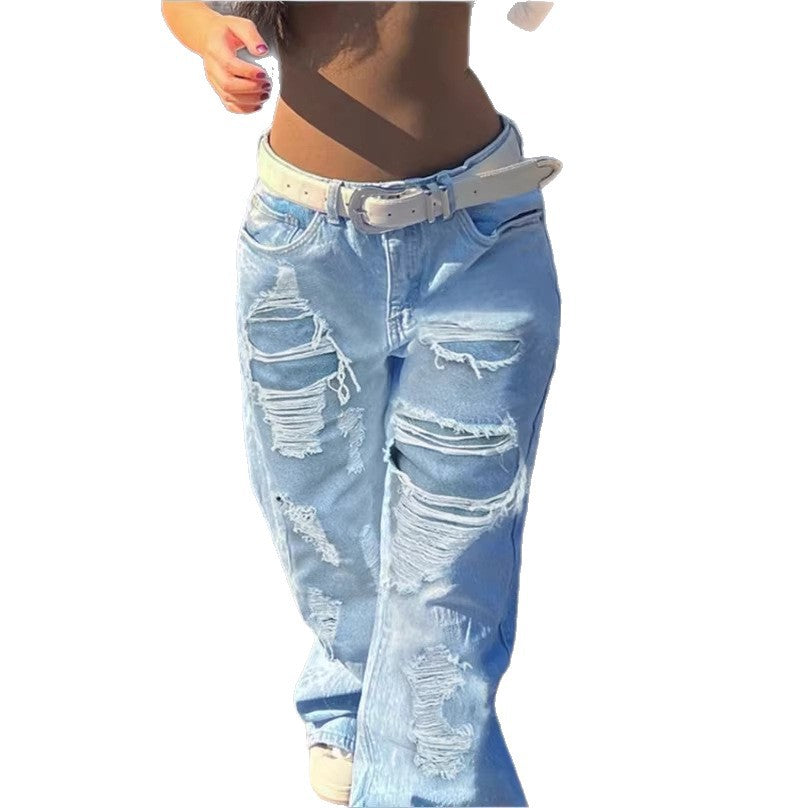 Women's High-Waisted Oversized Baggy Jeans with Strong Destroyed Look and Deep Crotch Chichicherry