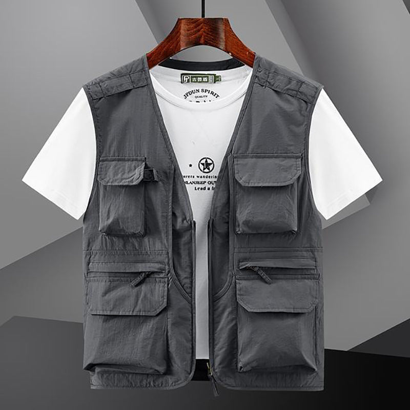 Men's Lightweight Fishing and Photography Utility Vest with Multifunctional Pockets and Breathable Cotton Blend Chichicherry