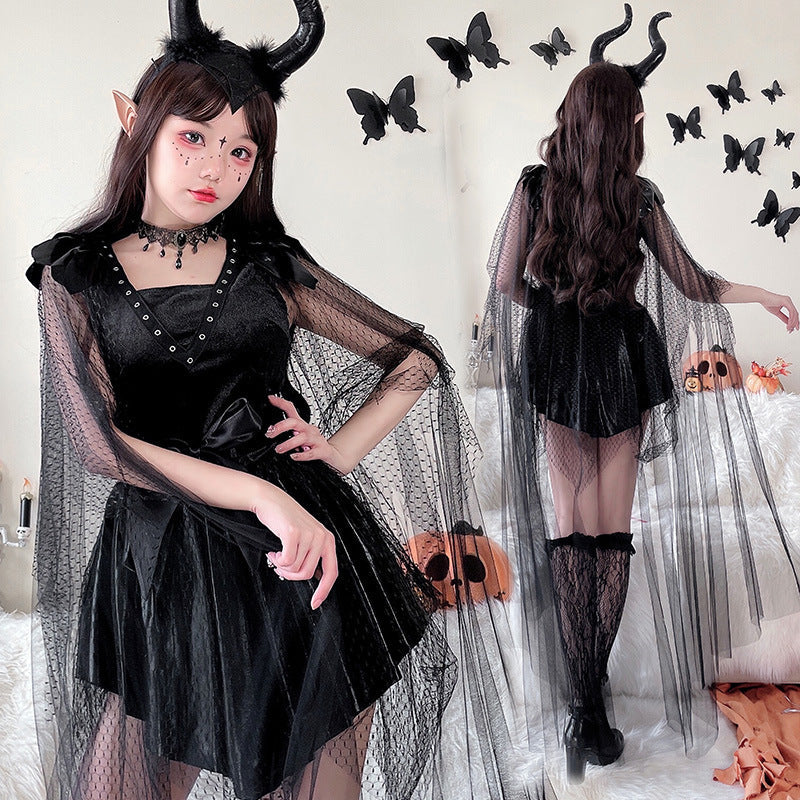 Women's seductive Halloween costume with transparent tulle and delicate details Chichicherry