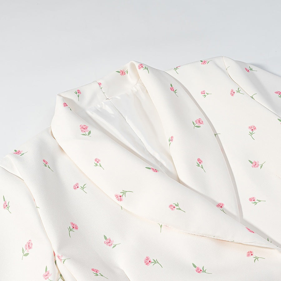 Women's Floral Longline Blazer Jacket with Shawl Collar and One-Button Closure Chichicherry