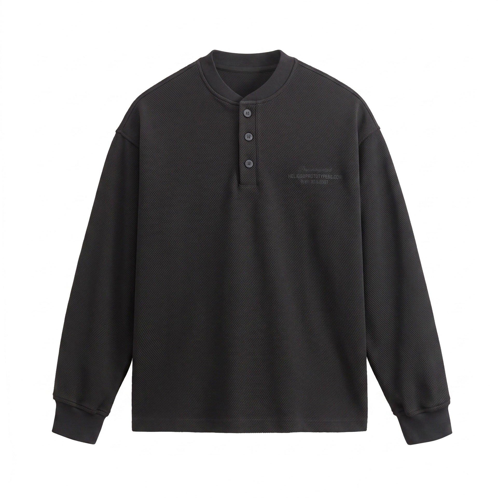 Unisex Structured Henley Sweater with Button Placket and Ribbed Stand Collar Chichicherry