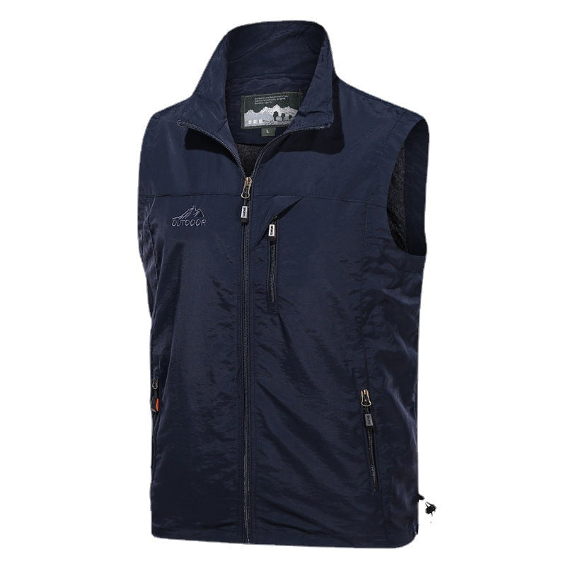 Men's Multifunctional Outdoor Vest with Zipper, Chest Pocket, and Adjustable Hem Chichicherry