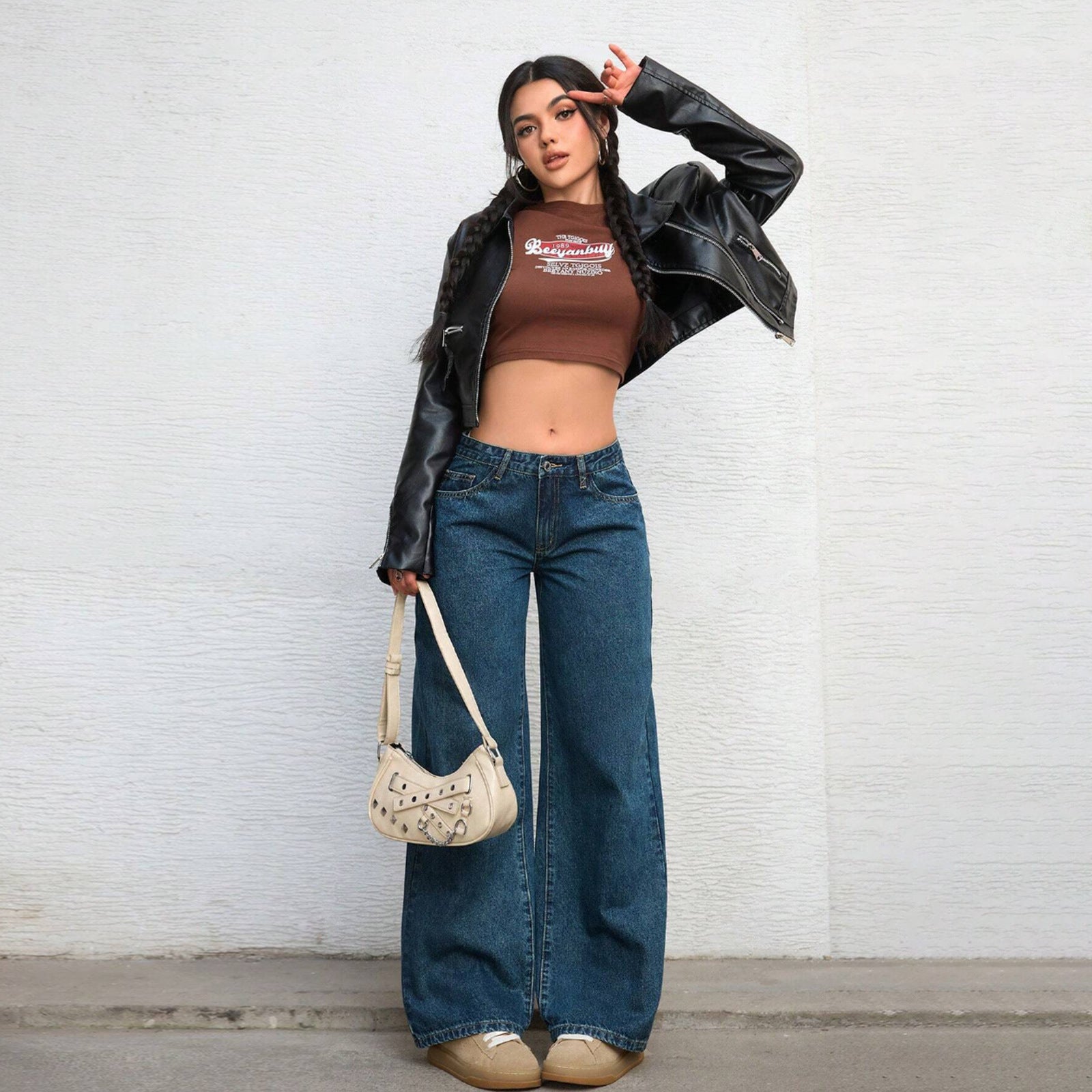 Women High-waisted wide Vintage Denim Pants Chichicherry