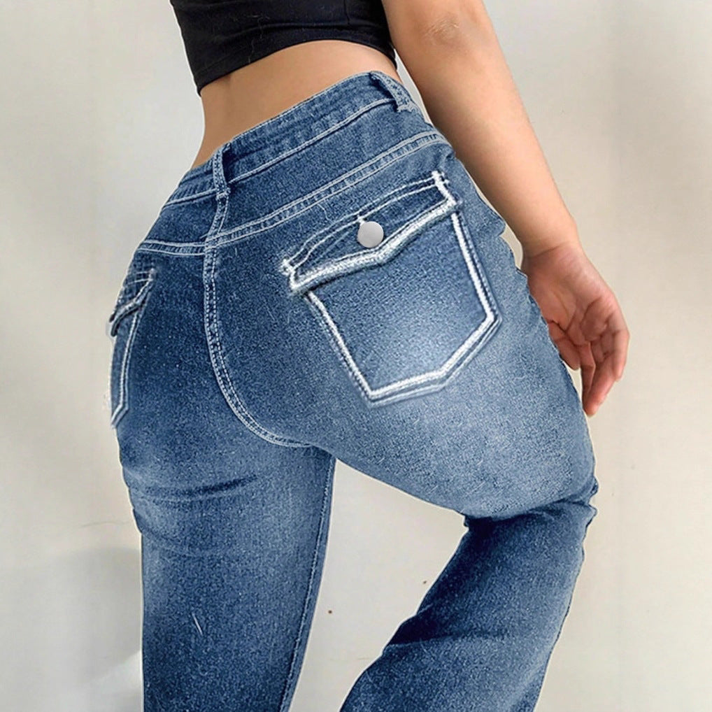 Women's high-waisted flared denim pants with sculpting fit and extended leg Chichicherry
