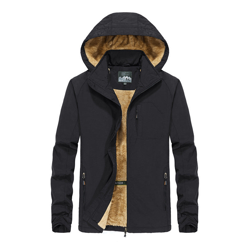 Men's hooded outdoor jacket with teddy fleece lining, windproof shell and multiple pockets Chichicherry