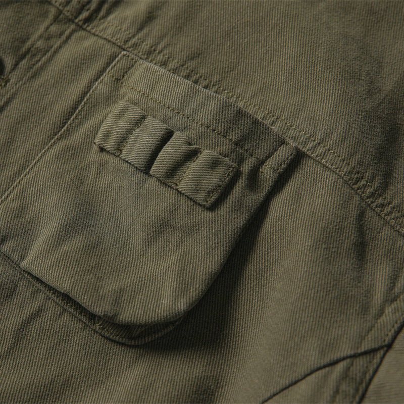 Men's loosely cut field jacket in workwear style with patch pockets and corduroy collar Chichicherry