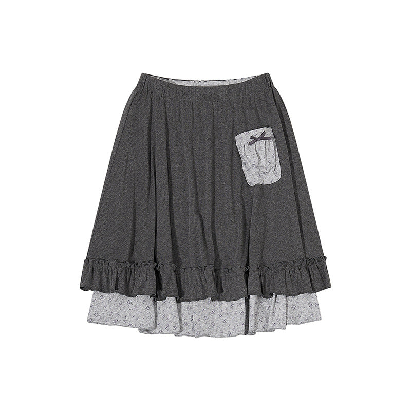 Women's layered skirt with ruffle, elastic comfort waistband and decorative pocket detail Chichicherry