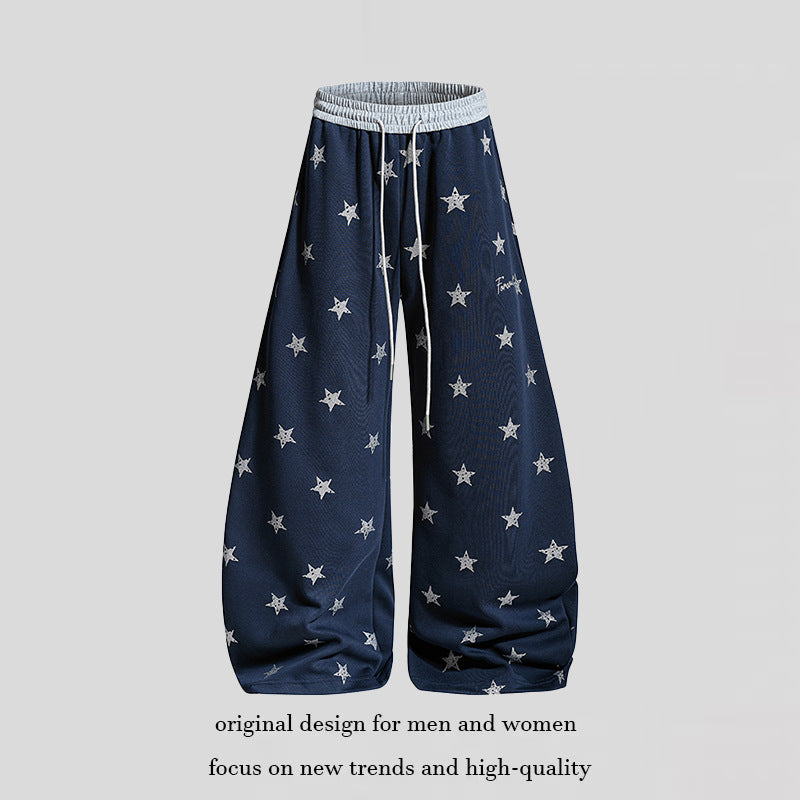 Women's Loose Lounge Pants with Star Print and Elastic Drawstring Chichicherry