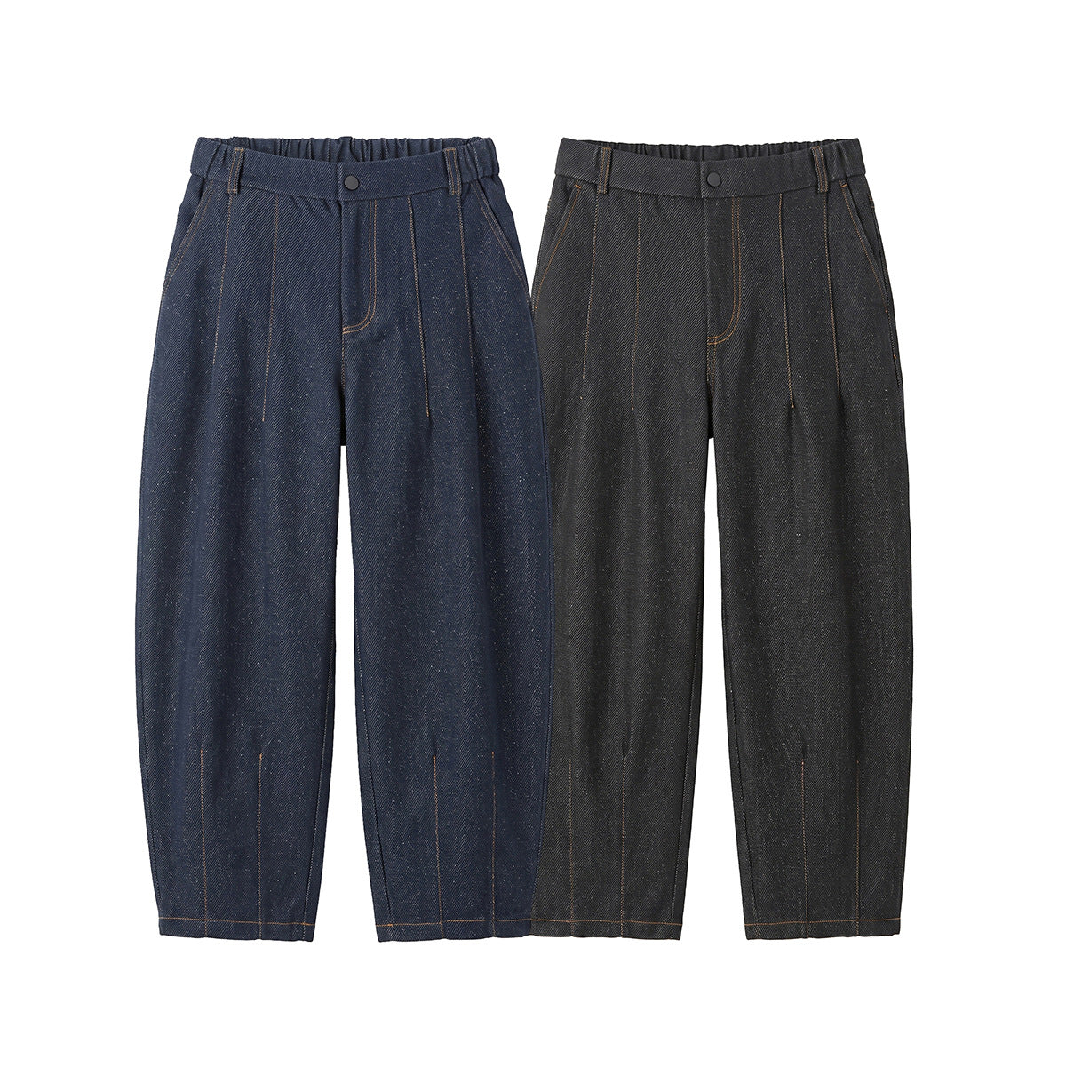 Women High-Waisted Relaxed Jeans with Pleats, Seams, and Elastic Back Waistband Chichicherry