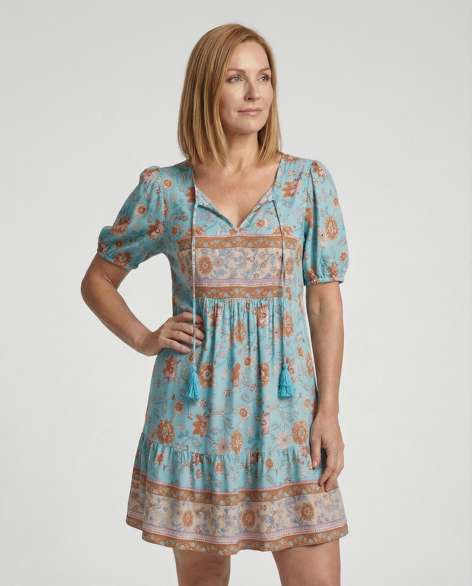 Women Boho Casual Dress with V-Neck