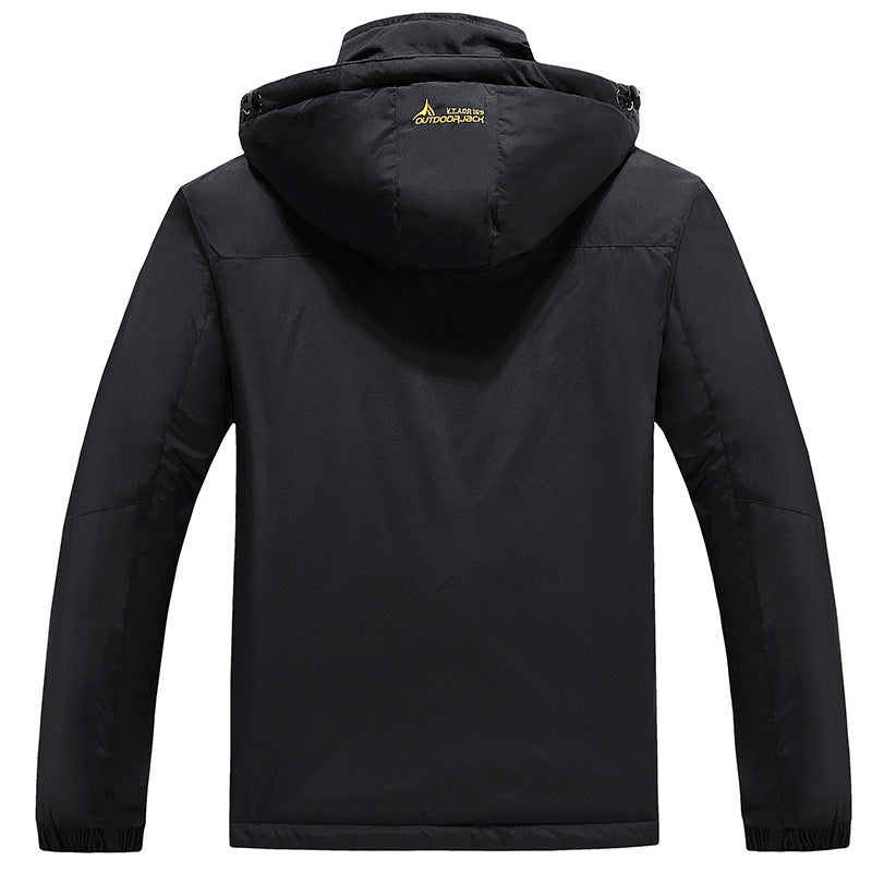Men's technical outdoor thermal jacket with removable hood, windproof outer shell and warming fleece lining Chichicherry