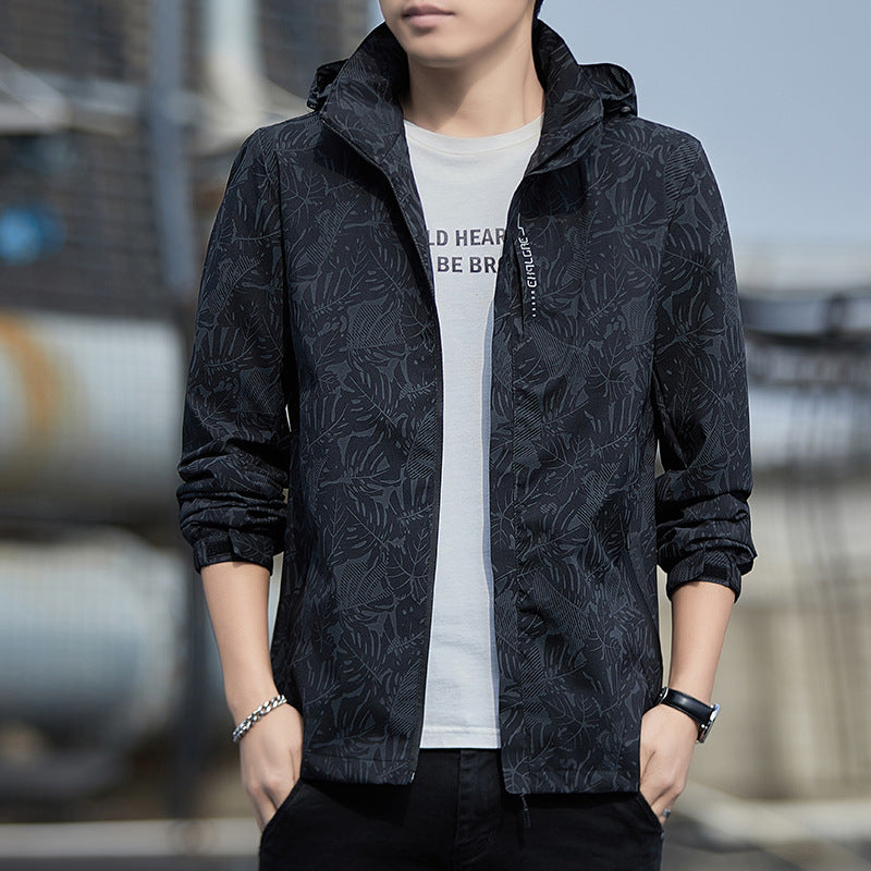 Men's lightweight hooded windbreaker with floral all-over print, water-repellent shell and elastic cuffs Chichicherry