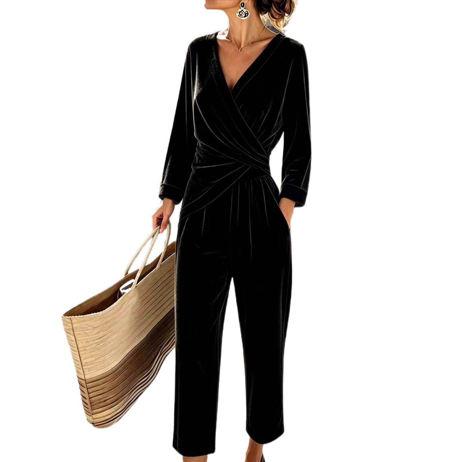 Women's velour jumpsuit with wrap top and wide leg pants Chichicherry