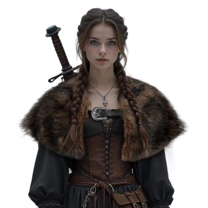 Ladies' coat cape made of faux fur with large shoulder collar and decorative buckle appliqué Chichicherry