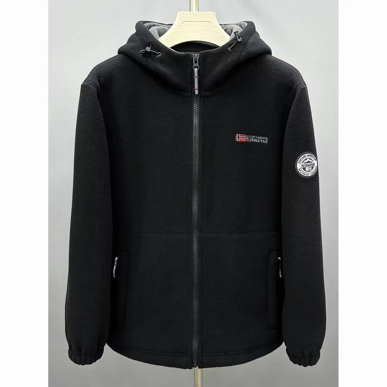 Men's Warm Fleece Hooded Jacket with Sherpa Lining, Wind Protection & Zipper Pockets Chichicherry