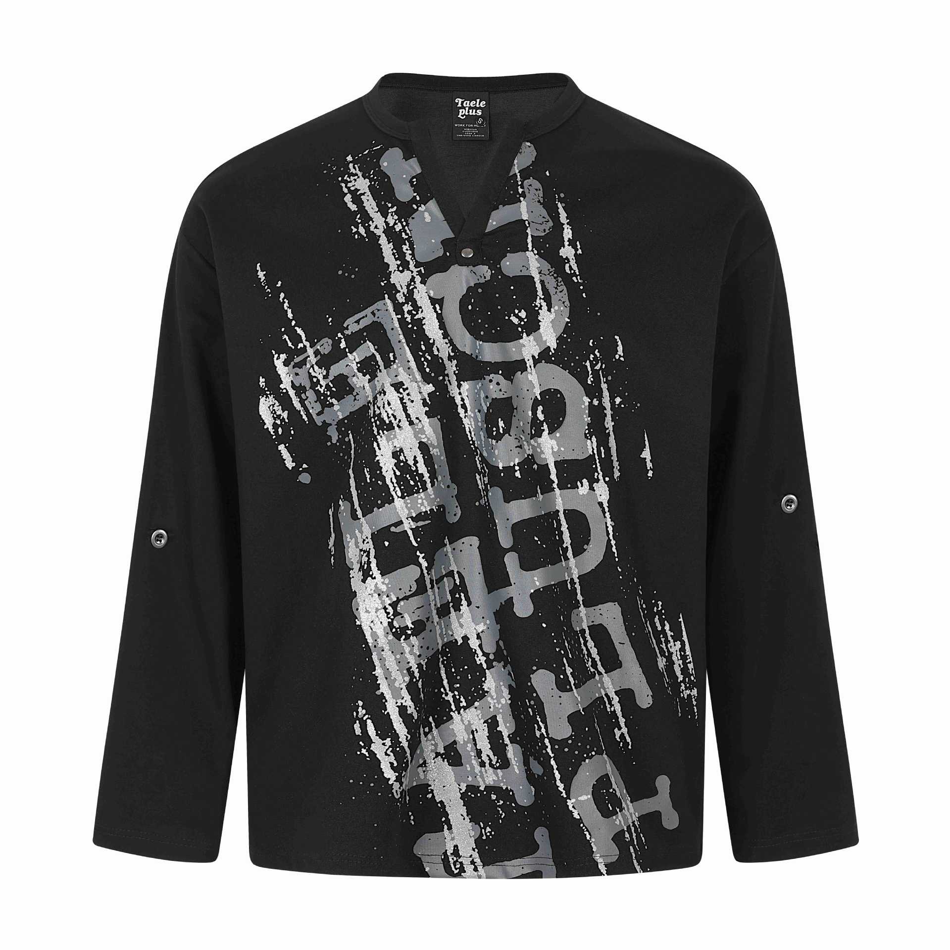 Unisex Oversize Henley Sweatshirt with Notch Collar, 3/4 Sleeves and Print Chichicherry
