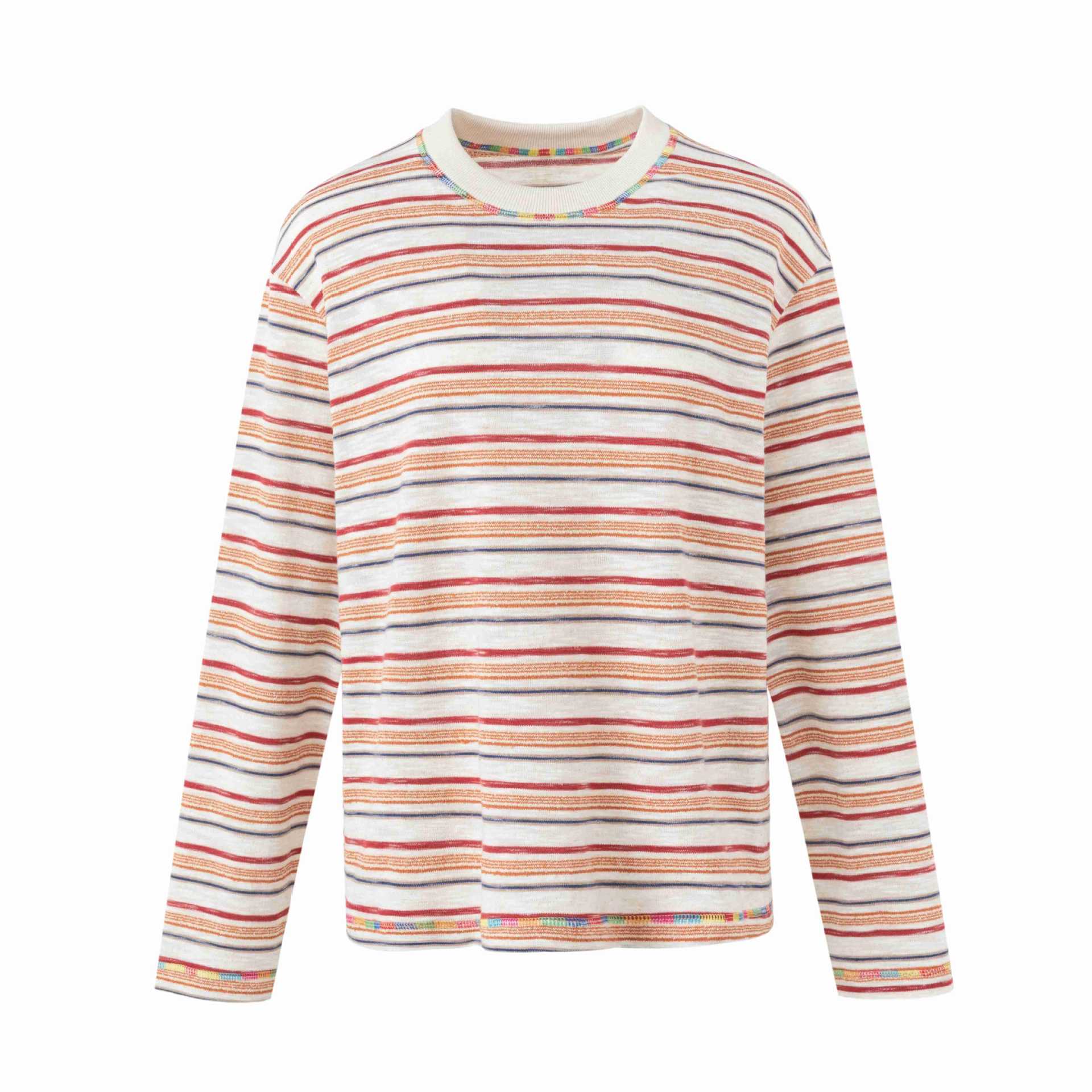 Women's Lightweight Striped Long Sleeve Knit Top with Round Neck
