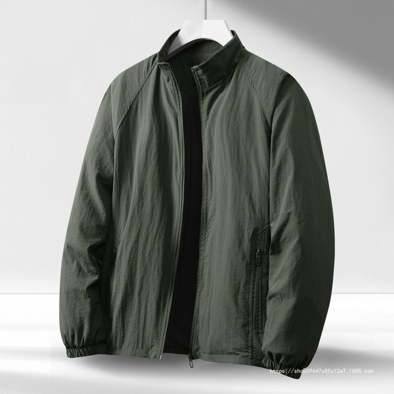 Men's Lightweight Windproof Zip-Up Blouson Jacket with Stand-Up Collar and Elastic Cuffs Chichicherry