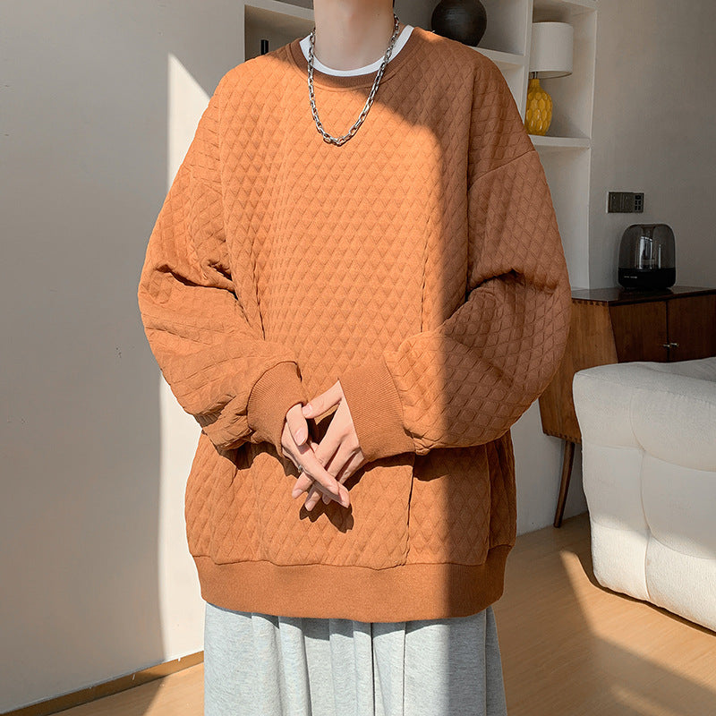 Men's Oversize Quilt Sweatshirt with Diamond Pattern and Ribbed Cuffs Chichicherry