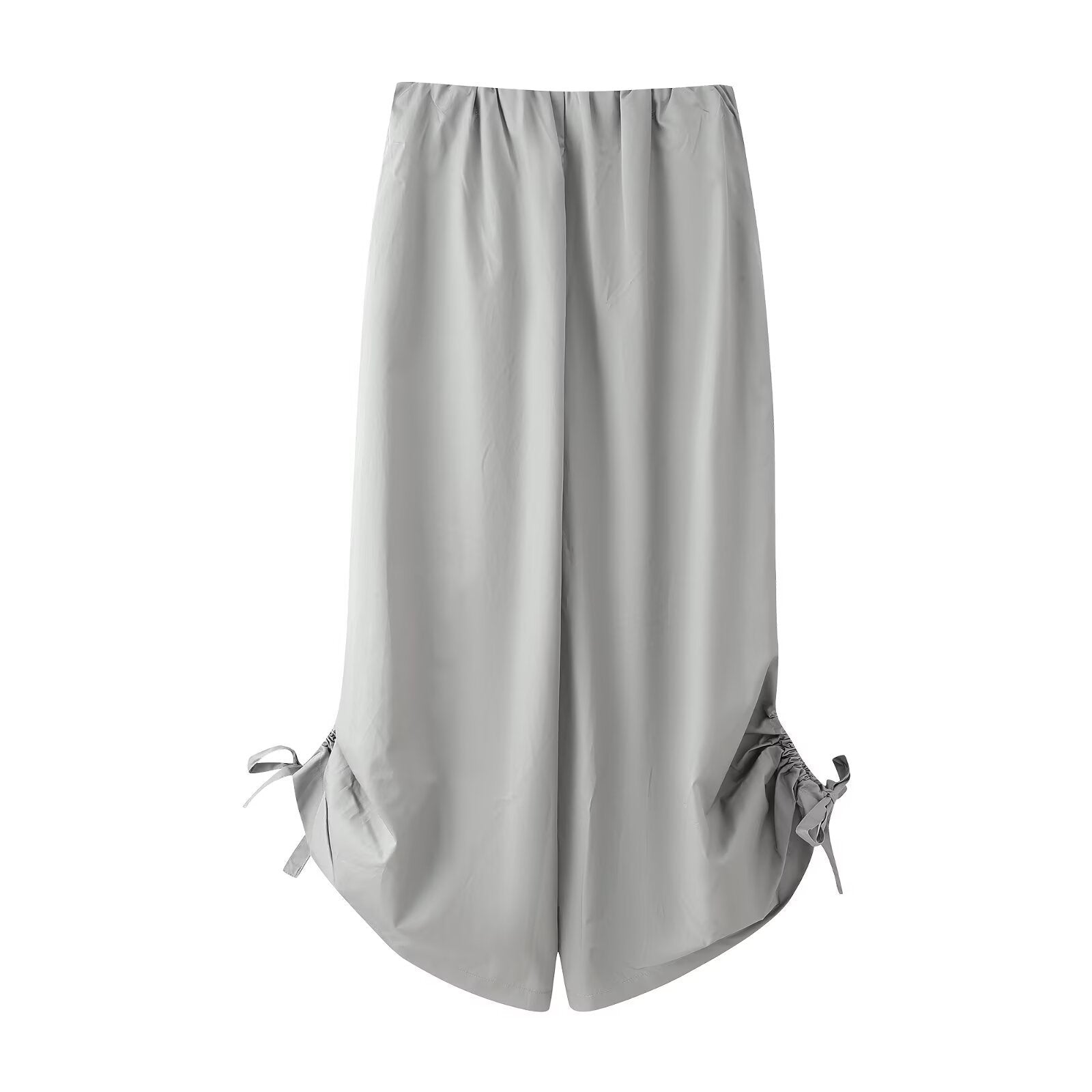 Women's Long Satin Maxi Skirt with Side Gatherings and Drawstring