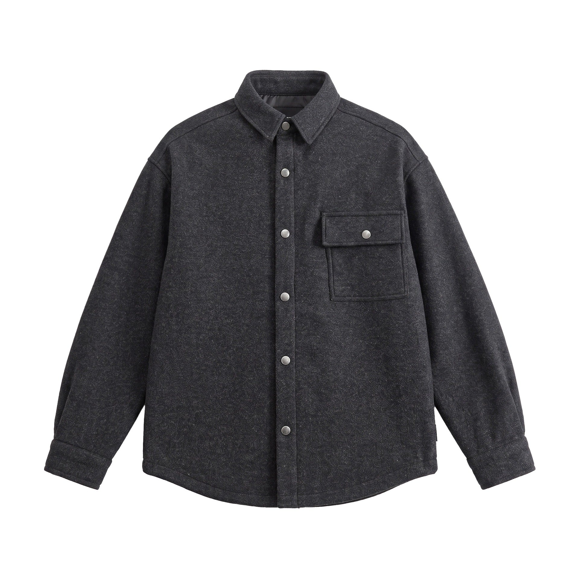 Men's Wool Blend Overshirt in Shirt Jacket Style with Snap Button Front and Flap Pocket Chichicherry