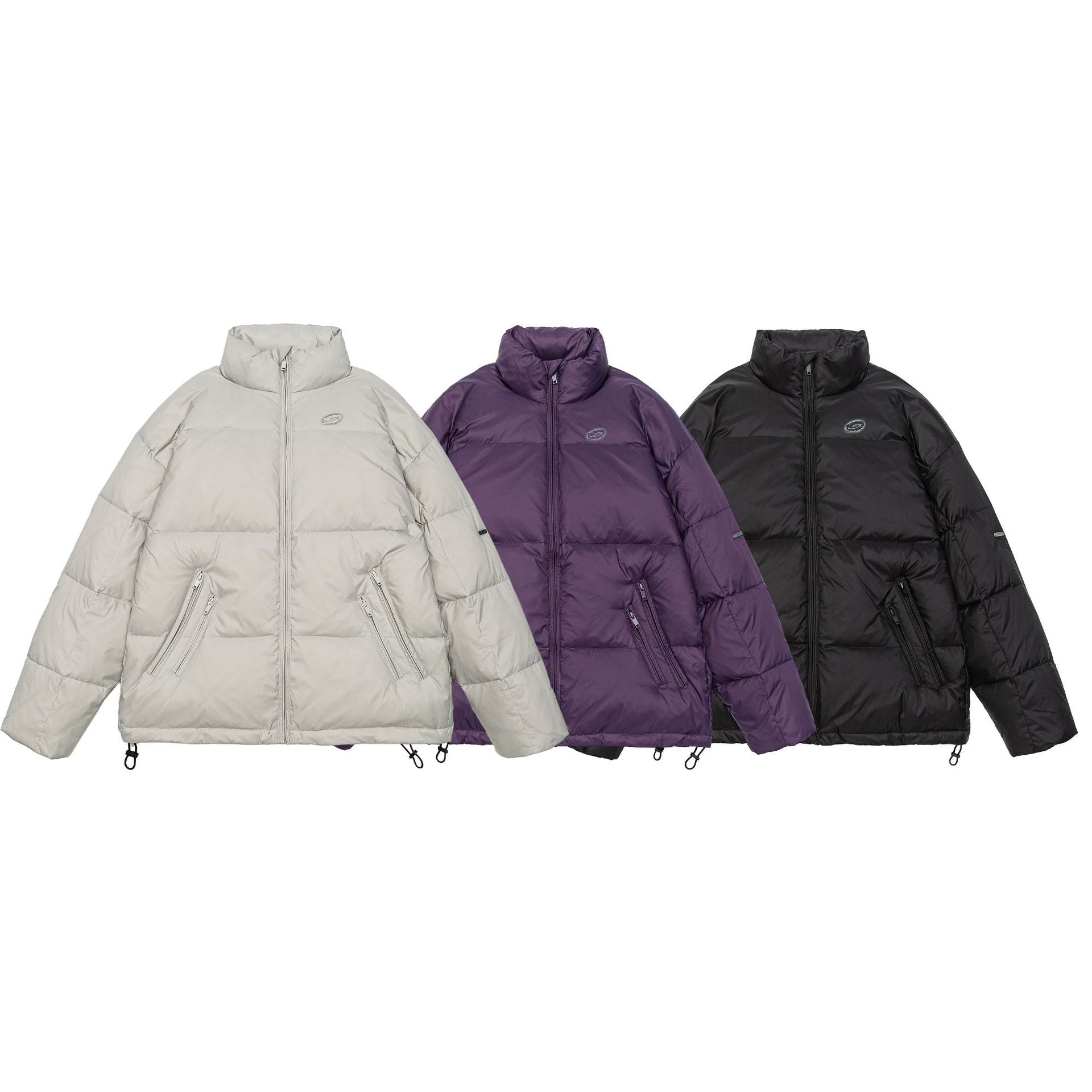 Men's Padded Short Parka with High Stand Collar, Zipper Pockets and Drawstring Chichicherry