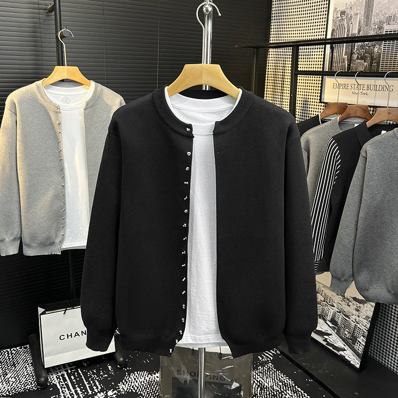 Herren Minimalistische Sweatcardigan mit verdeckter Druckknopfleiste Chichicherry